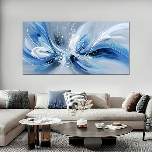 Blue White and Gray Abstract Canvas Wall Art - Image 3