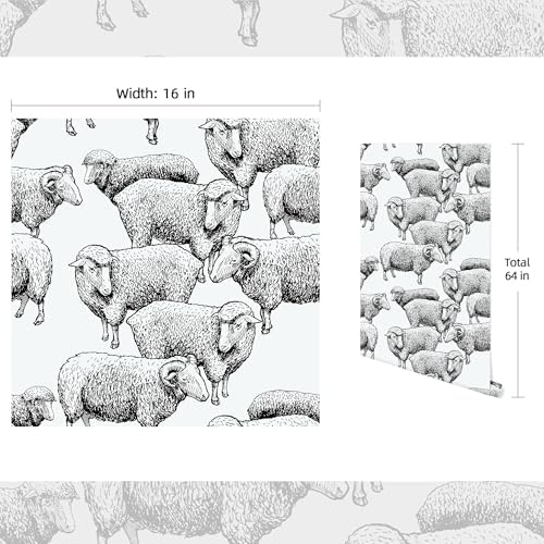 FLFK Sheep Peel and Stick Wallpaper, Hand-Drawn Sheep Pattern Decals, Country - Image 2