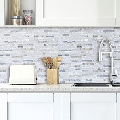 DICOFUN 10-Sheets Peel and Stick Backsplash Wall Tile, Faxu Stone PVC Mixed - Image 5