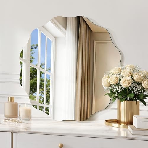 CILIBER Wavy Mirror for Wall, 3mm Tempered Glass Decorative Bathroom Vanity by CILIBER