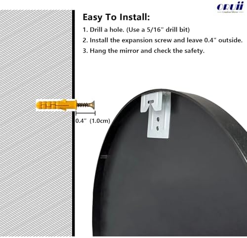 Oruii Large Round Mirror, 28 inch Circle Mirror, Matte Black Metal Frame - Image 7