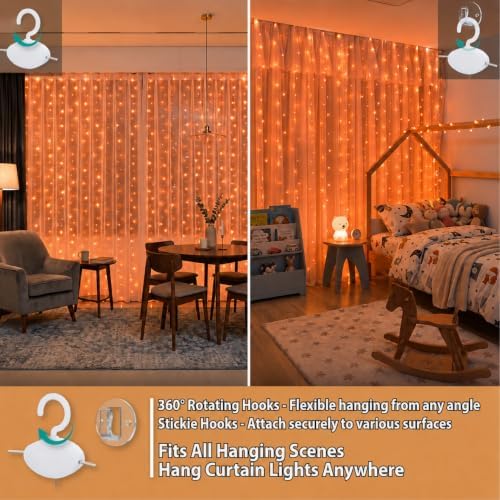 HXWEIYE 300LED Fairy Curtain Lights, 9.8x9.8Ft USB, 8 Modes & Timer - Image 3