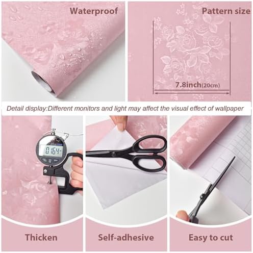 Silk Pink Peel and Stick Wallpaper Embossed Floral 511in 17.7in - Image 5
