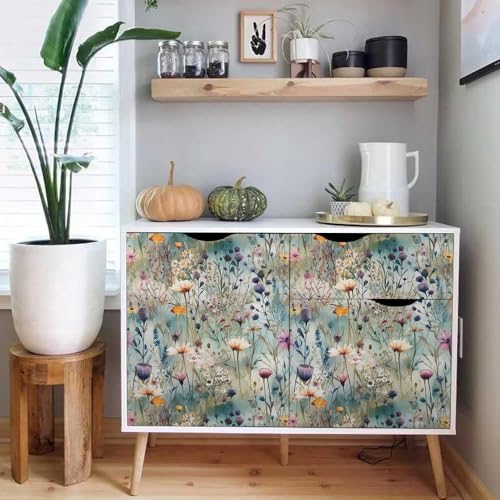 Watercolor Blue Green Purple Beige Wildflower Peel and Stick Wallpaper Wall - Image 5