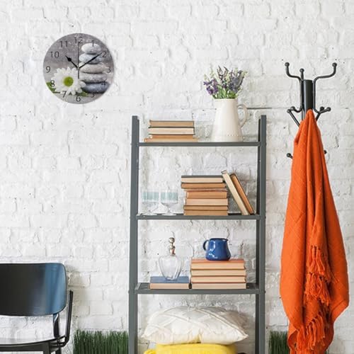 ABLINK Hipster Zen Stone and Flower Round Wall Clock, Silent Non Ticking Oil - Image 4