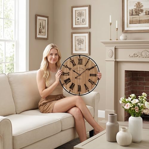 EMAX HOME Inch Modern Farmhouse Wall Clock, Warm Wood-Tone Dial - Image 2