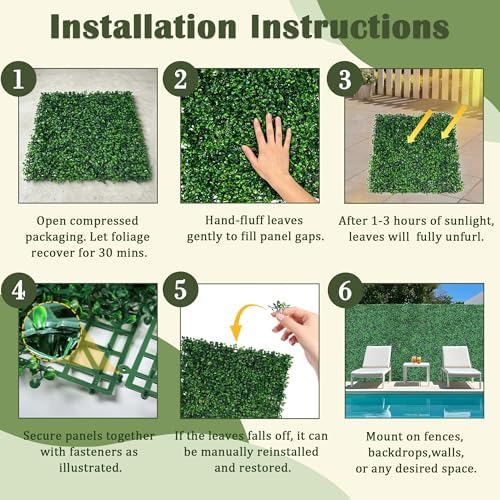 Sunnyglade 12 Pieces 20"x 20" Artificial Boxwood Panels Topiary Hedge Plant - Image 6