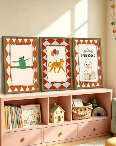 Framed Vintage Nursery Canvas Wall Art Set of 3, Frog Tiger Duck Animal Wall - Image 2