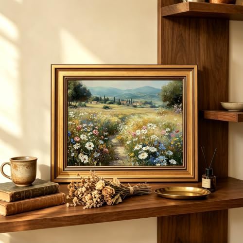 IMNTSD Framed Vintage Tuscan Landscape Wall Art, Wildflower Meadow Countryside - Image 5