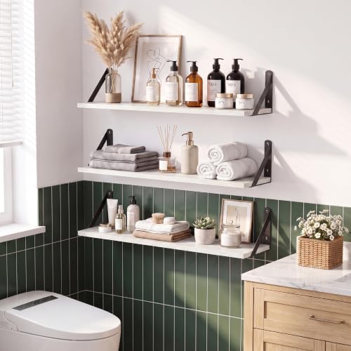 White Shelves for Wall 24x6 Inch Set of 3 White&Black - Image 2