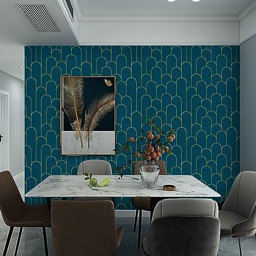 Yasinet Peel and Stick Wallpaper Stripe Removable Blue Contact Paper Blue/Gold - Image 2