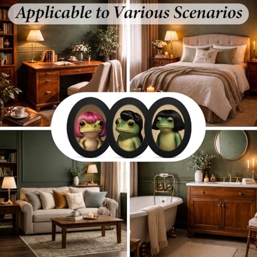 3Pcs Funny Haircut Frog Oval Wall Art Framed Meme Whimsical Decor - Image 6