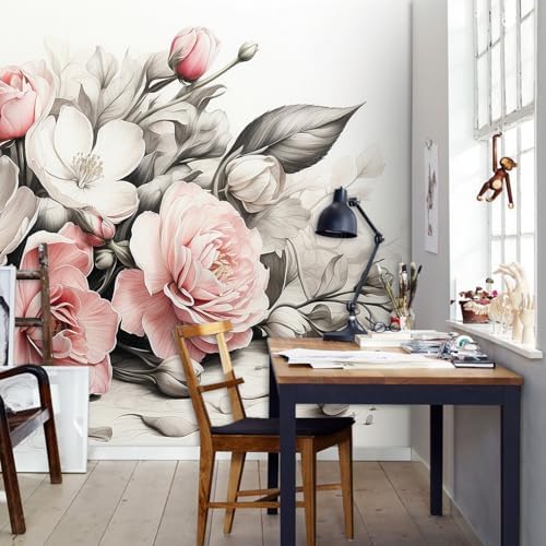 Big Rose Blossoms Painting Style Landscape Mural Flowers Self Adhesive - Image 5