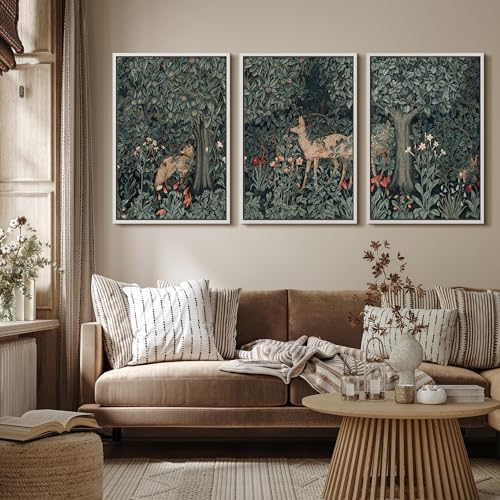 MUDECOR Framed Canvas Print Wall Art Enchanted Forest Fauna Deer Among Flora - Image 3