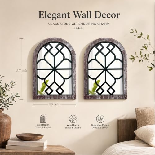Set of 2 Arched Window Wall Mirror, Rustic Farmhouse Accent Mirror - Image 2
