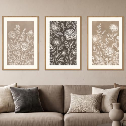 Aryroi Neutral Boho Flower Botanical Framed Canvas Wall Art Set- 24"x36"x3 by Aryroi