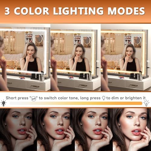 Hasipu Vanity Mirror with Lights, Lighted Makeup Mirror with Dimmable 3 Modes - Image 3