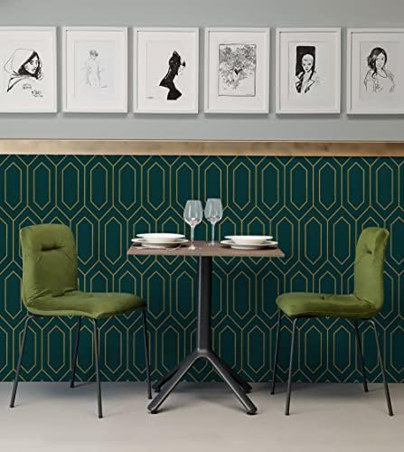 Safiyya Geometric Peel and Stick Wallpaper Gold and Dark Teal Contact Paper - Image 7