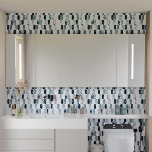 10-Sheet Backsplash Peel and Stick Tile Faux Marble 12"x12" White Blue Long - Image 5