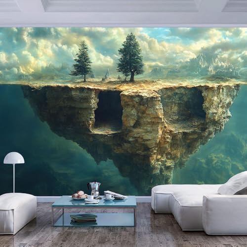 Earth Toned Feature Wall Mural Wallpaper Floating Rock Island Trees Surreal by Unknown