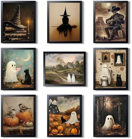 XYHYRA Halloween Wall Art Canvas Prints Set of 9, Dark Academia Wall Decor by Unknown