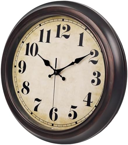 45MinST 13 Inch Red-Brown Vintage Large Wall Clock, Battery Operated, Quiet - Image 2