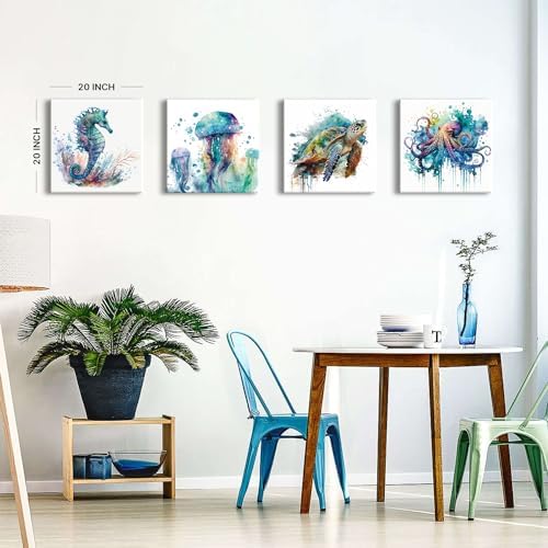 Beach Bathroom Wall Art Sea Turtle Coastal Decor Nautical Animals Canvas Prints - Image 2