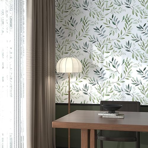 Danodoi Sage Green Vintage Leaf Peel and Stick Wallpaper 17.5" x 393" - Image 4