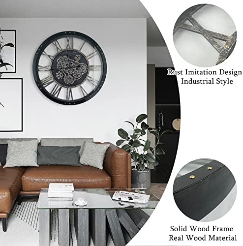 24 Inch Moving Gear Wall Clock, Oversized Wall Clocks, Clock Living Room Decor - Image 3