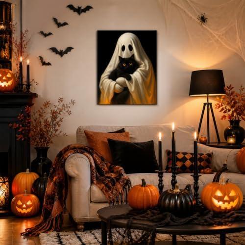 Halloween Ghost and Black Cat Canvas Wall Art, Ghost Art Print Wall Decor - Image 5
