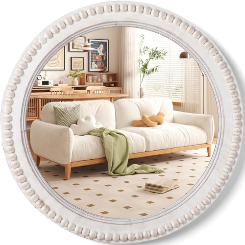 Nuanchu 24 Inch Wooden Round Mirror by Nuanchu