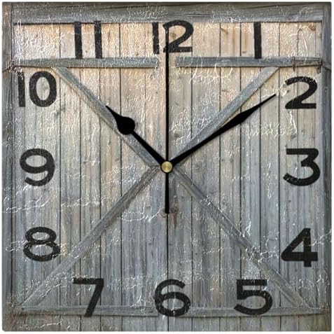 Moderate 8 Inch Square Wall Clock, Vintage Weathered Wooden Barn Door Non by Peystean