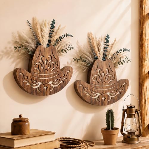 Novabright 2 Pack Western Cowboy Hat Wooden Wall Planter Rustic Wall Decor by Unknown