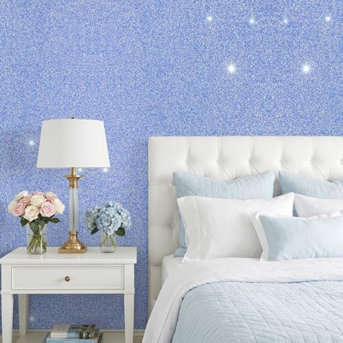 VEELIKE Periwinkle Blue Iridescent Glitter Wallpaper Stick and Peel - Image 2