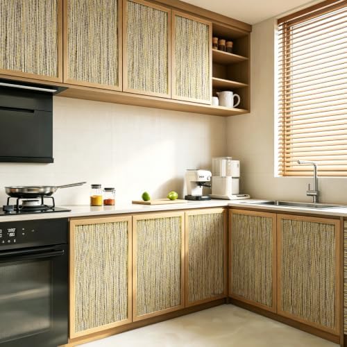 Grasscloth Peel and Stick Wallpaper Beige Gold Linen Textured Wallpaper - Image 3