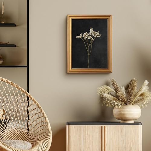 Vintage Gold Framed Wall Art, Retro Dark Dried Flower Paintings, Moody Floral - Image 4
