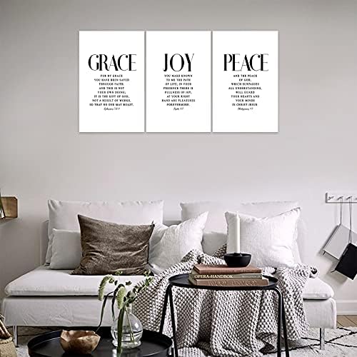 3 Piece Inspirational Wall Art White Motivational Mindset Picture, Quote "Grace - Image 2