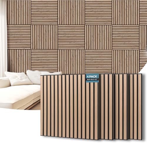 AKUMAX Extra-Thick 0.7" Wood Slat Acoustic Wall Panels, 4 Pack 23.6" x 23.6" by AKUMAXWOODWALLPANELS