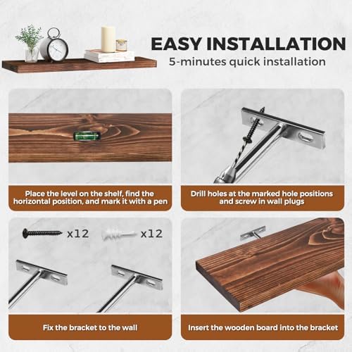 24x5.8x0.8in Floating Wall Shelves Rustic Solid Wood 3-Pack - Image 6