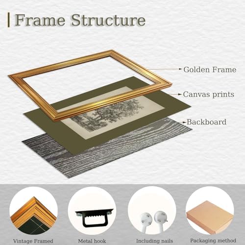XJYISUO Vintage Gold Framed Wall Art Natural Canvas Art Landscape Pictures Oak - Image 6