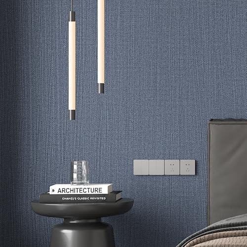 24"x393" Dark Blue Fabric Peel and Stick Linen Textured Wallpaper - Image 7