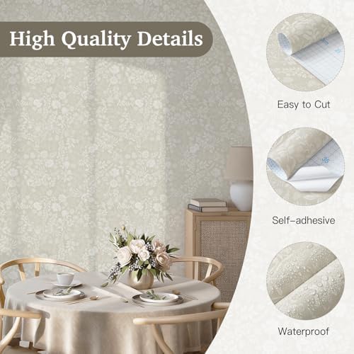 Beige and Cream White Peel and Stick Wallpaper Floral Wallpaper Slef Adhesive - Image 2