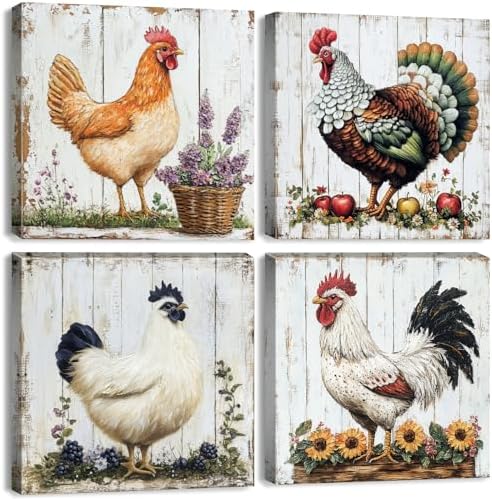 Chicken Rooster Wall Art Farmhouse Pictures Wall Decor by BLBORLINART