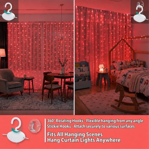 HXWEIYE 300LED Fairy Curtain Lights, 9.8x9.8Ft USB, 8 Modes & Timer - Image 3