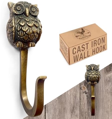 Cast Iron Owl Hook, Heavy Duty, 4.9 inch Tall, Farmhouse Decorative Wall Hook by MyFancyFarmhouse