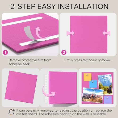 MaxGear Felt Bulletin Board 36" x 24", Rose Pink Felt Wall Tiles Push Pins - Image 5