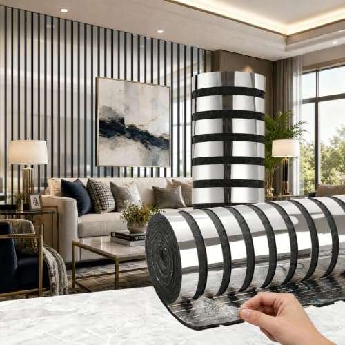 Mirror Striped Peel and Stick Wallpaper 6mm Thick 3D Silver Wall Decor Stripe by GRITHOME