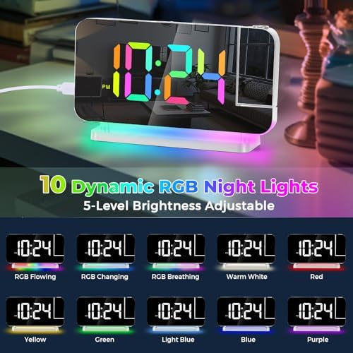 SZELAM Projection Alarm Clock, 7.4" LED Mirror Digital Clocks Large Display - Image 3