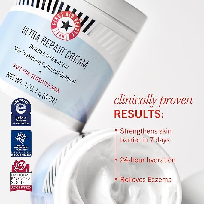 First Aid Beauty - Ultra Repair Cream, Intense Hydration Whipped Colloidal Oatmeal, Clinically Proven to Strengthen Skin Barrier in 7 Days & Helps Relieve Eczema, Luxury Moisturizer, 2 oz, 3 ct