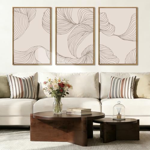 BINCUE Framed Neutral Beige Wall Art Modern Abstract Art Decor Minimalist - Image 3